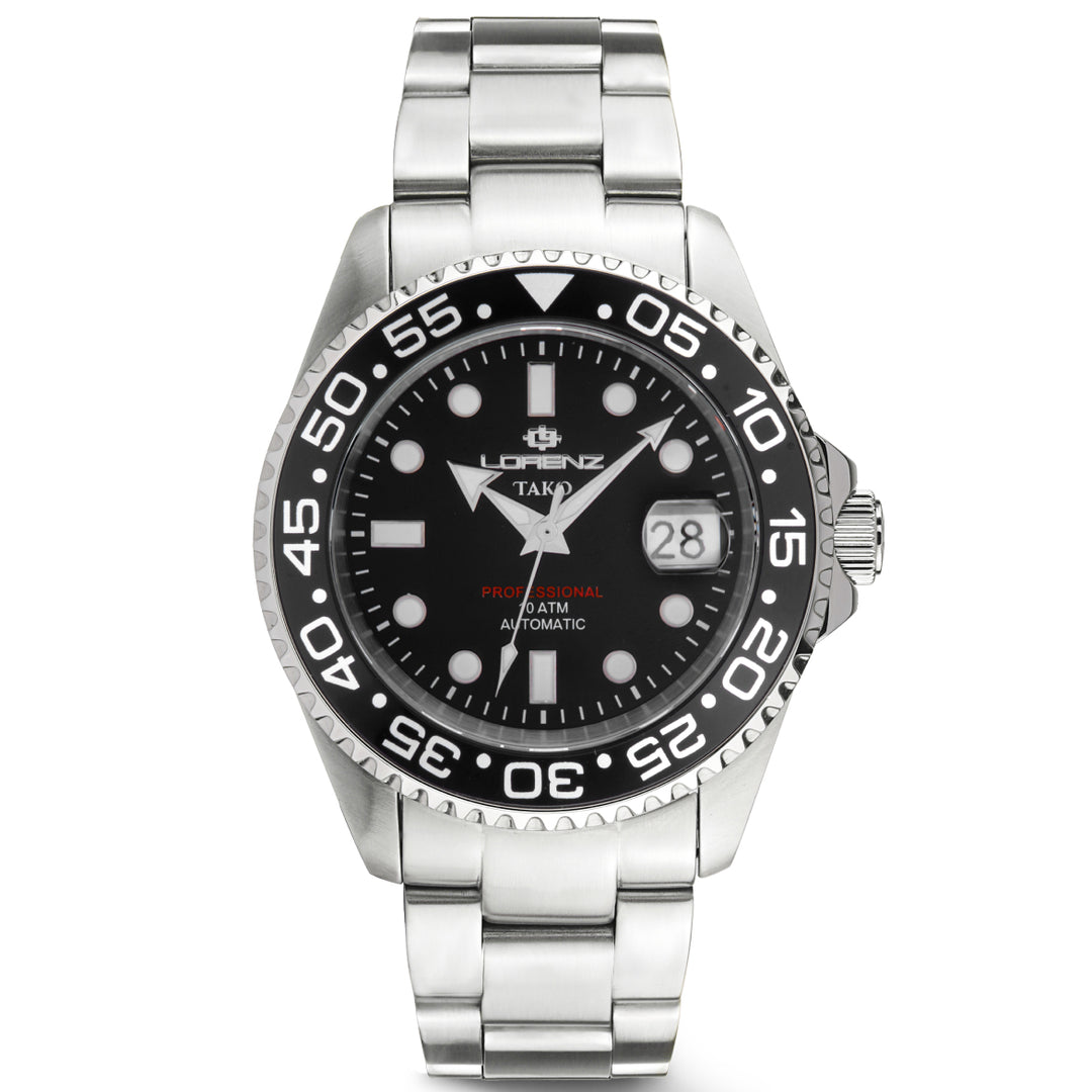 Lorenz tako 43mm clock automatic black steel 030254ll