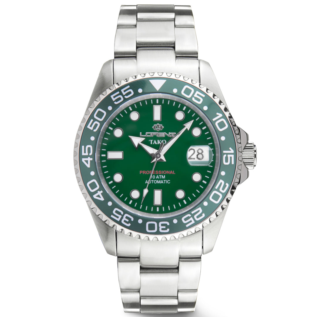 Lorenz tako 43mm clock automatic green steel 030254nn