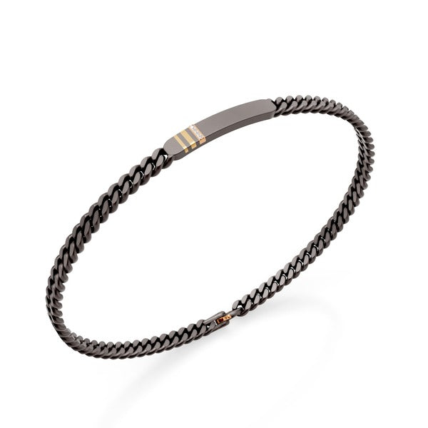World Diamond Group Group Gromotte in gray titanium, with central bar, linear inserts in 18k rose gold, one in 18k yellow gold, grossed with diamonds, 18cm Gbb044o7digr-80