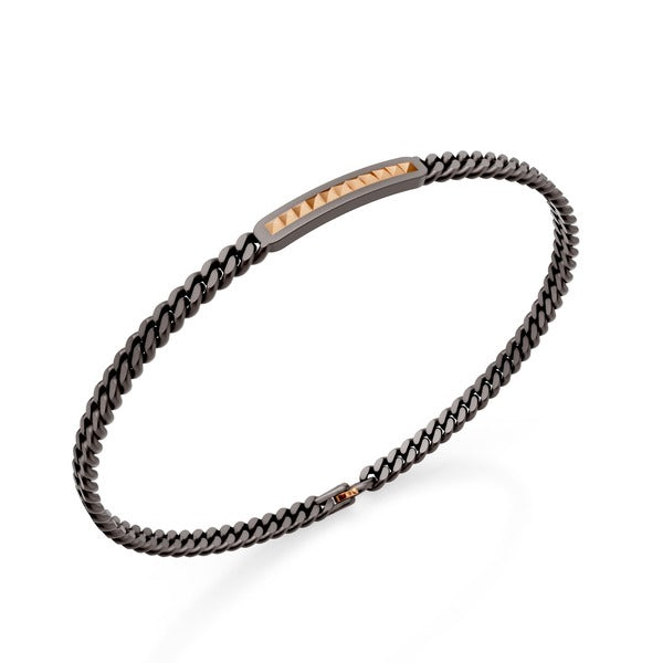 World Diamond Group Bracelet Groume в сером титане с центральным баром и вставкой с пирамидальными элементами в 18-карате розового золота, 18,5 см GBR051O3GR-185