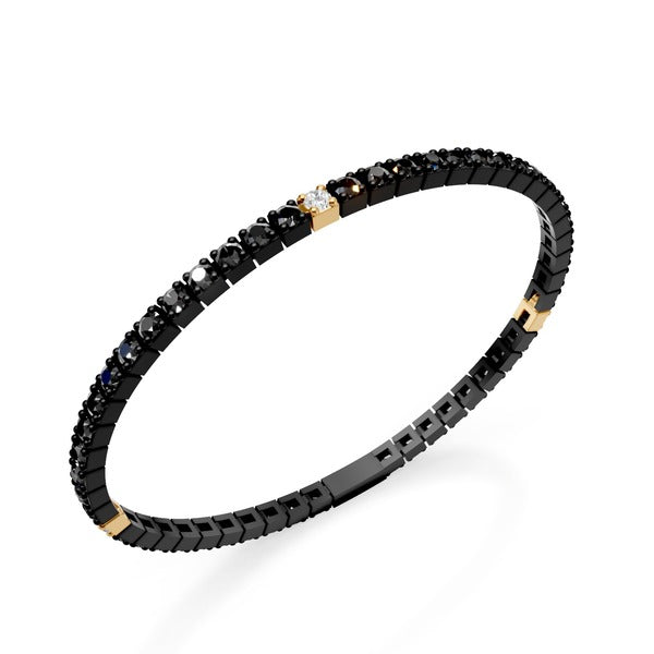 World Diamond Group Black Titanium Tennis Bracelet, with Black Diamonds and three inserts in 18kt yellow gold with white diamonds, 18cm, first size Gbrt001e3o1dine-80