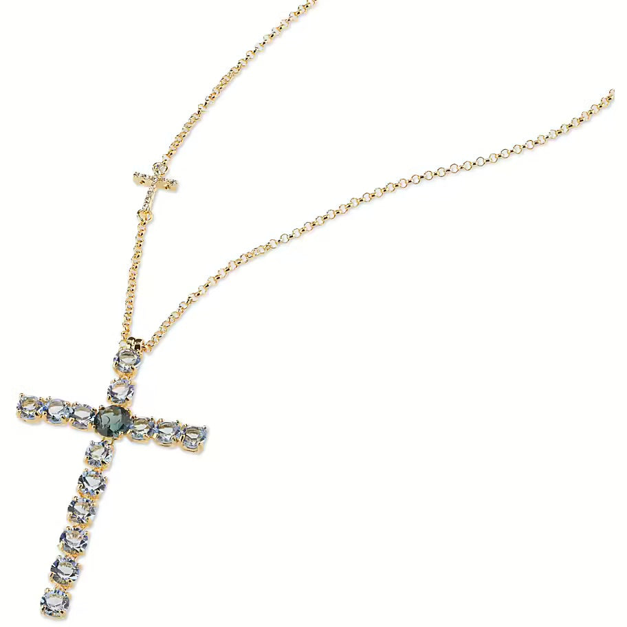 Sovereigns Cross necklace Fashion Mood Bronze Finish Pvd Gold Yellow 18kt Quartz Topazio J9641