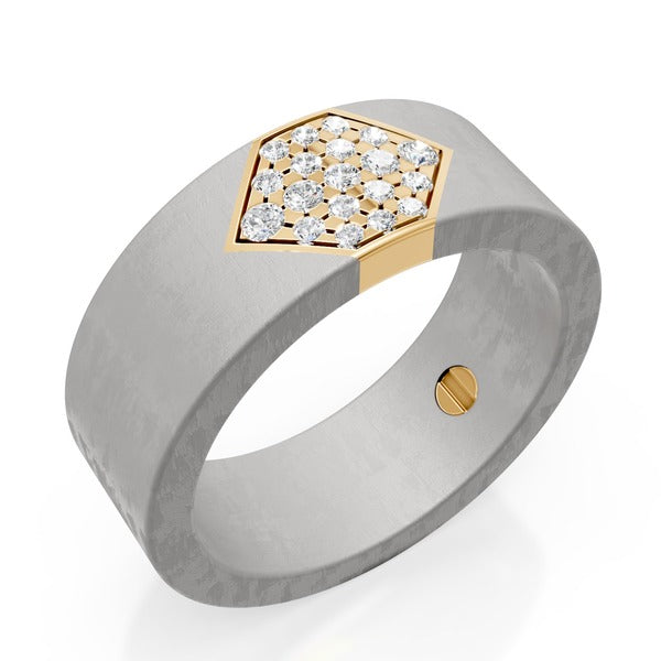 World Diamond Group Group in gray titanium ring, with 18kt yellow gold insert, pave with diamonds, measures 21 gan016o1digr-21