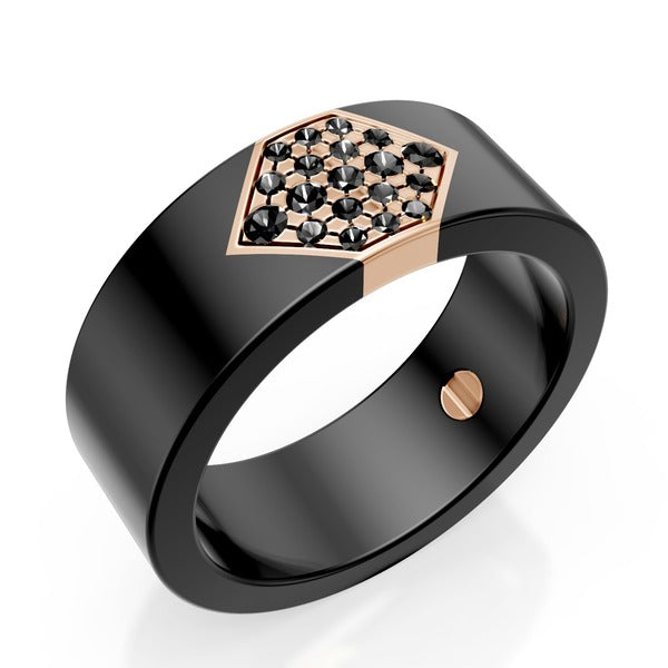 World Diamond Group in Black Titanium Ring, с 18-километровым вставкой из розового золота, Pave с черными бриллиантами, измеряет 21 GAN016O3BKNE-21