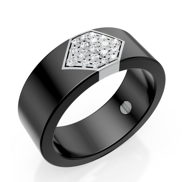 World Diamond Group Group in black titanium, with platinum insert, pave with diamonds, measures 21 gan016ptine-21