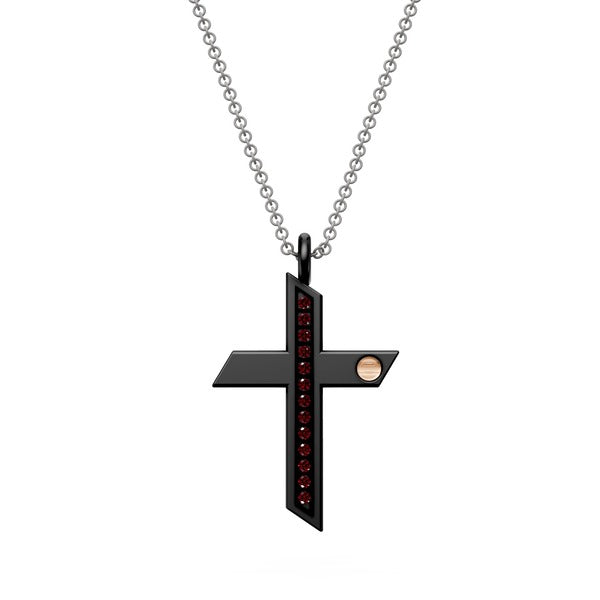 Мировая бриллиантовая группа Cresess Crosslace с черными титановыми рубинами и серой цепью, с 18 -километровыми вставками GDCR01O3Rune Rose Gold