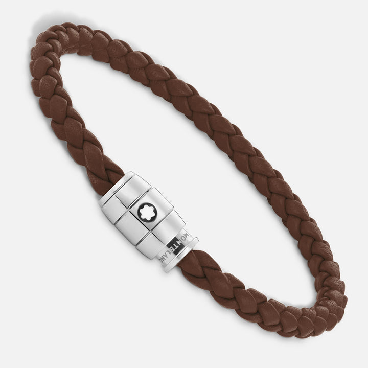Montblanc steel bracelet with 3 rings and leather Meisterstück brown Fulvo size M 13600163