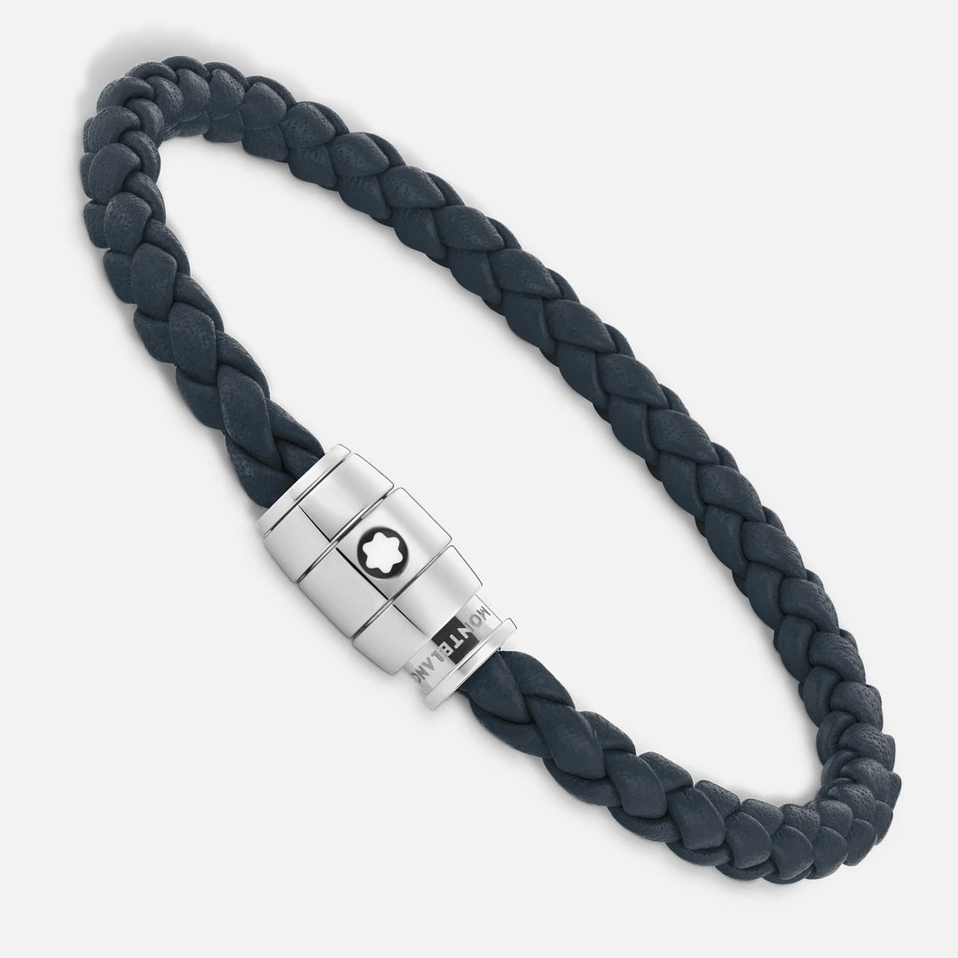 Montblanc steel bracelet with 3 rings and leather Meisterstück blue Avio measures M 13601363