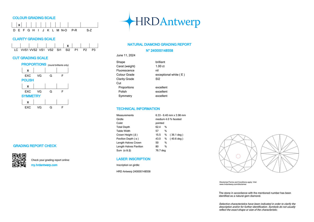 HRD Certified Investment Diamond Color and Purection Certified Diamond Diamond