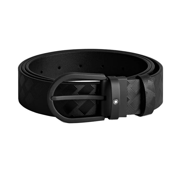 Montblanc belt 35mm black leather with horseshoe buckle 199086