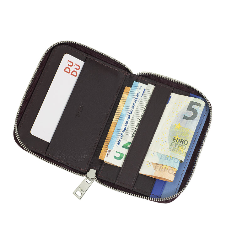 DUDU Men's Wallet Small Soft Leather with Zip, Mini Ultra Compact Wallet with Zipper, Banknote Holder, Card Holder and Card Card Cards