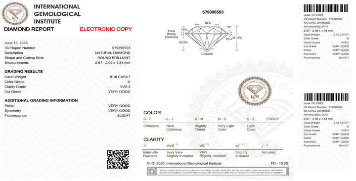 II Diamante в Blister Blister Brilliant Cut 0,10CT Color чистоты VVS2