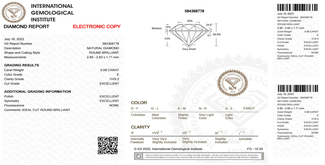 IGI бриллиант в блистерной упаковке с сертификатом блестящей резки 0.08ct цвет и чистота VVS 2