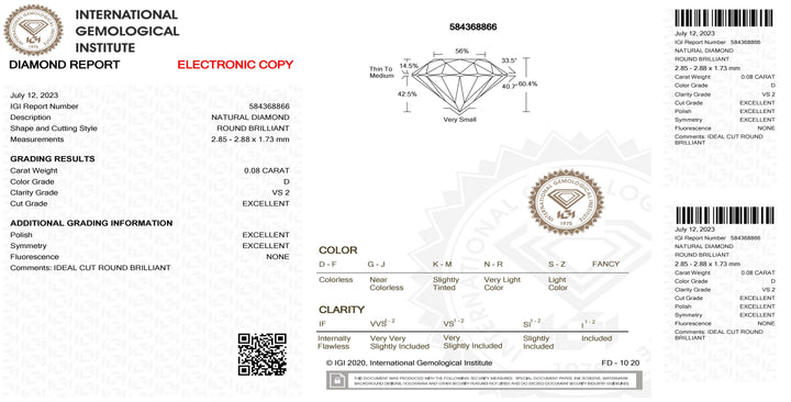 IGI diamante in blister certificato taglio brillante 0,08ct colore D purezza VS 2 - Capodagli 1937