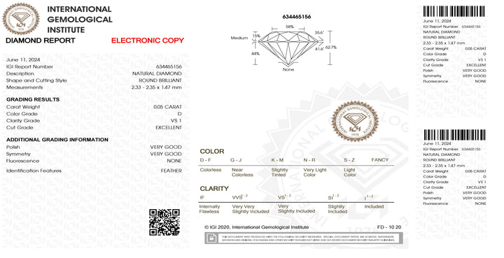 II Diamante в Blister Blister Brilliant Cut 0,05CT Цвет чистоты VS1