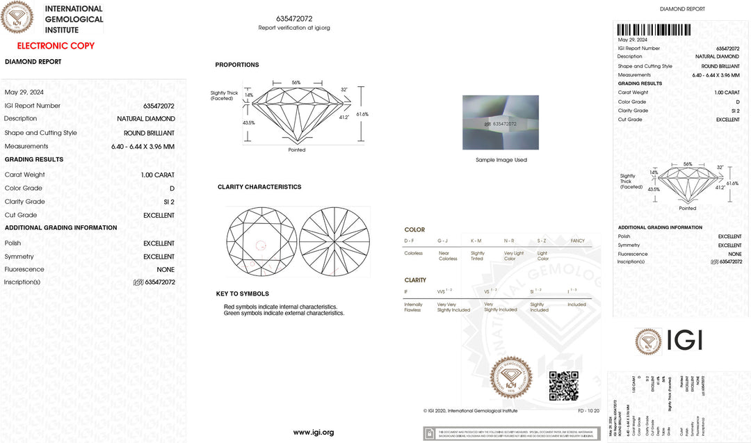 IGI 1,00CT Сертифицированный инвестиционный бриллиант SI2 Цвет чистоты