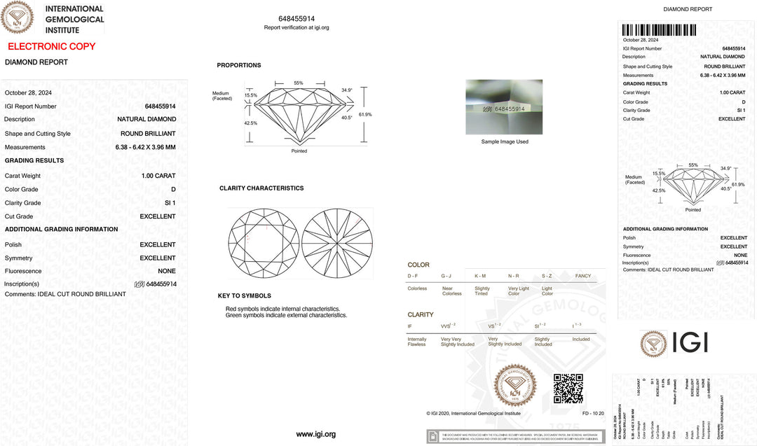 IGI 1,00CT Certified Investment Diamond Si1