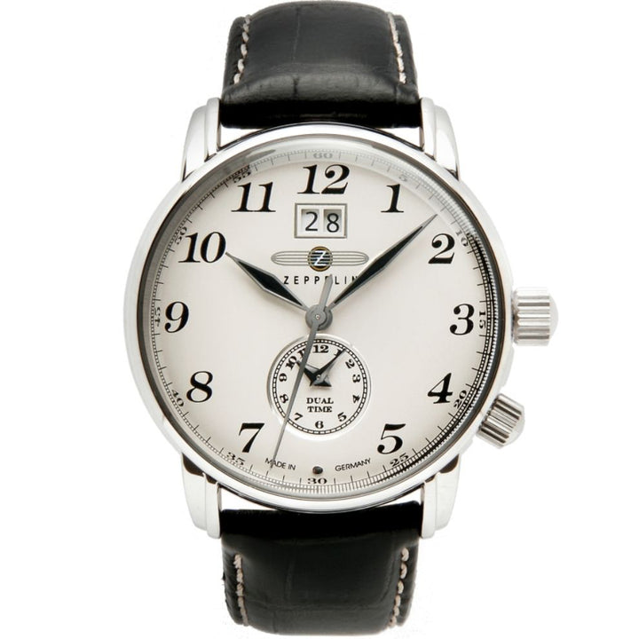Zeppelin Clock LZ127 Graf Dual Time 42 мм бежевая кварцевая сталь 7644-5