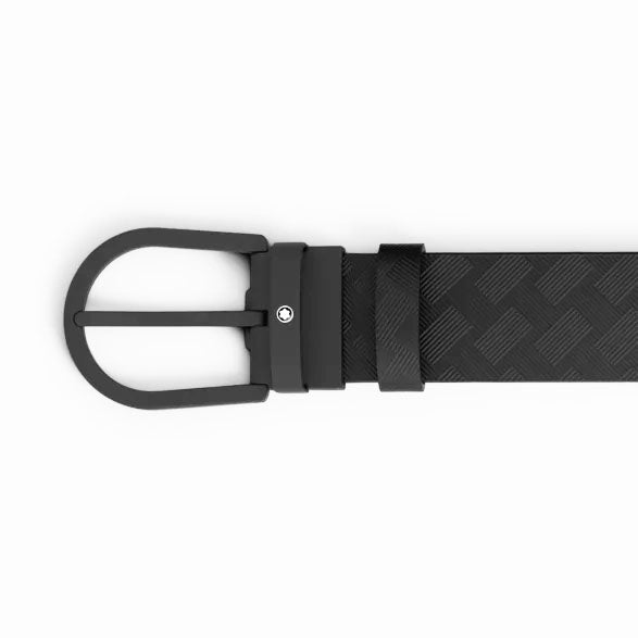 Montblanc belt 35mm black leather with horseshoe buckle 199086