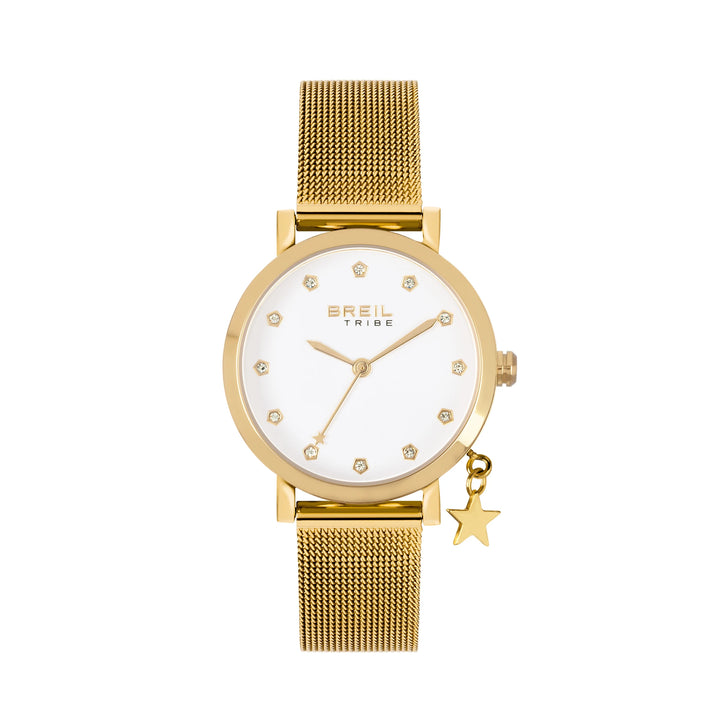 Breil watch Emily 30mm white cubic zirconia quartz steel finish ip gold ew0787