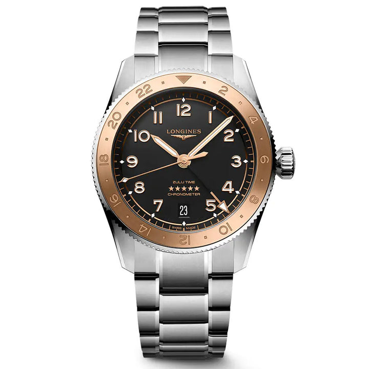 LONGINES Watch Spirit Zulu Time 1925 39mm Black Automatic Gold Steel L3.803.5.53.6