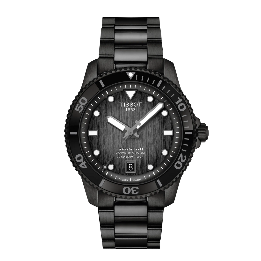 Tissot Watch Seastar 1000 Powermitic 80 40 мм черная автоматическая стальная отделка Pvd Black T120.807.33.051.00