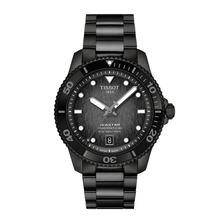 Tissot Watch Seastar 1000 Powermitic 80 40 мм черная автоматическая стальная отделка Pvd Black T120.807.33.051.00