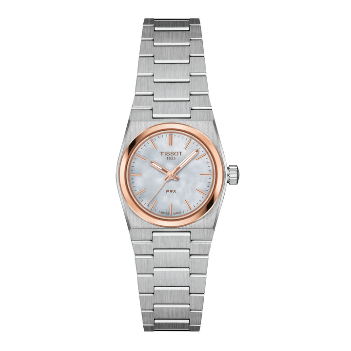Tissot Clock Prx 25 мм Madreperla Quartz Steel Steel Pvd Gold Rosa T137.010.21.111.00