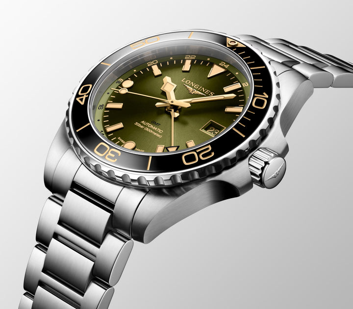 Часы Longines Hydroconquest GMT 41mm зеленая автоматическая сталь L3.790.4.06.6