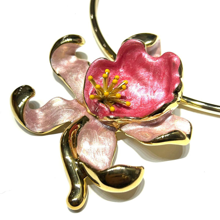Federica Rossi Necklace Rigid Coaching Flower Orchid Bronze Bronze Pvd Finish Gold 18kt enamel fr.gi.26