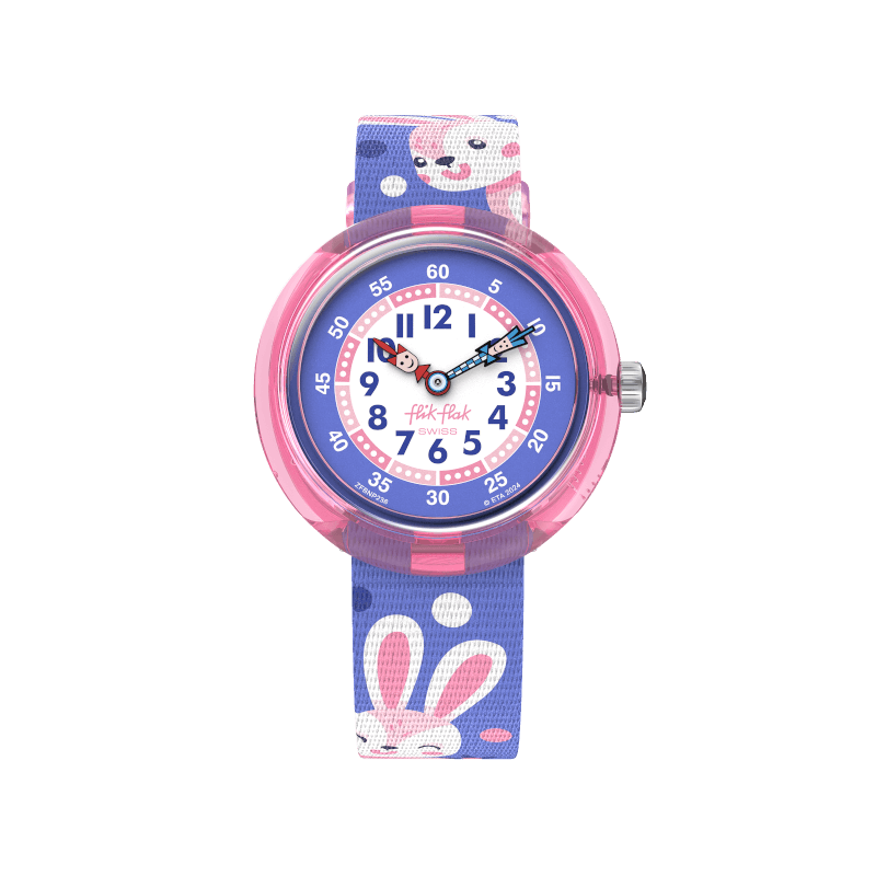 Flik flak peek-a-bunny friends fur-inver 32mm fbnp236 watch