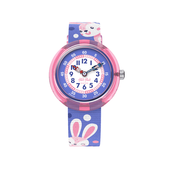 Flik flak peek-a-bunny friends fur-inver 32mm fbnp236 watch