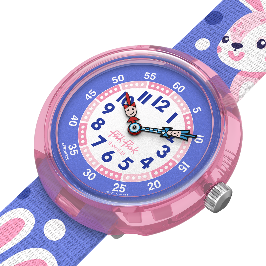 Flik flak peek-a-bunny friends fur-inver 32mm fbnp236 watch