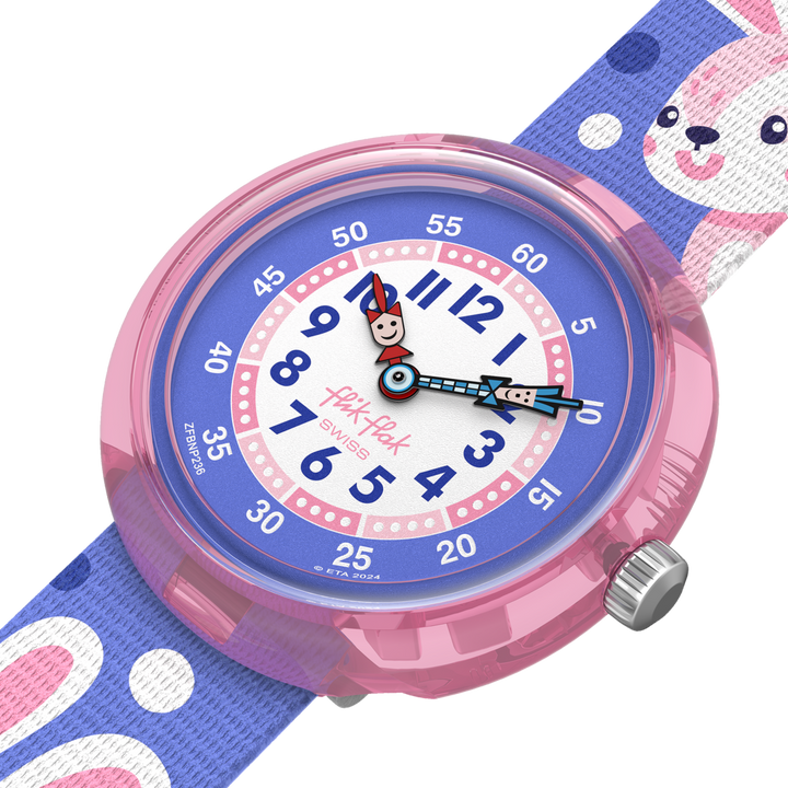 Flik flak peek-a-bunny friends fur-inver 32mm fbnp236 watch