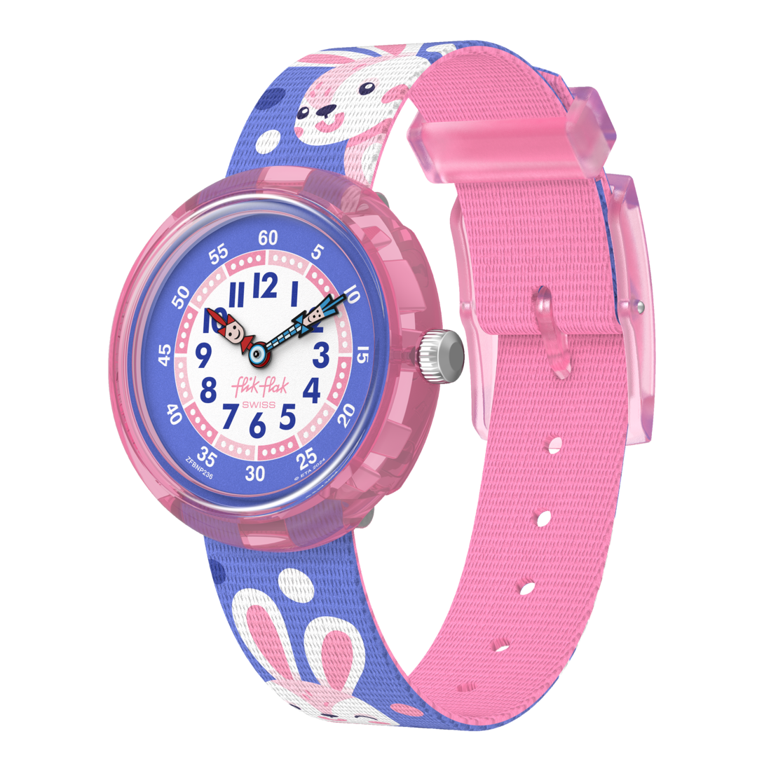 Flik flak peek-a-bunny friends fur-inver 32mm fbnp236 watch