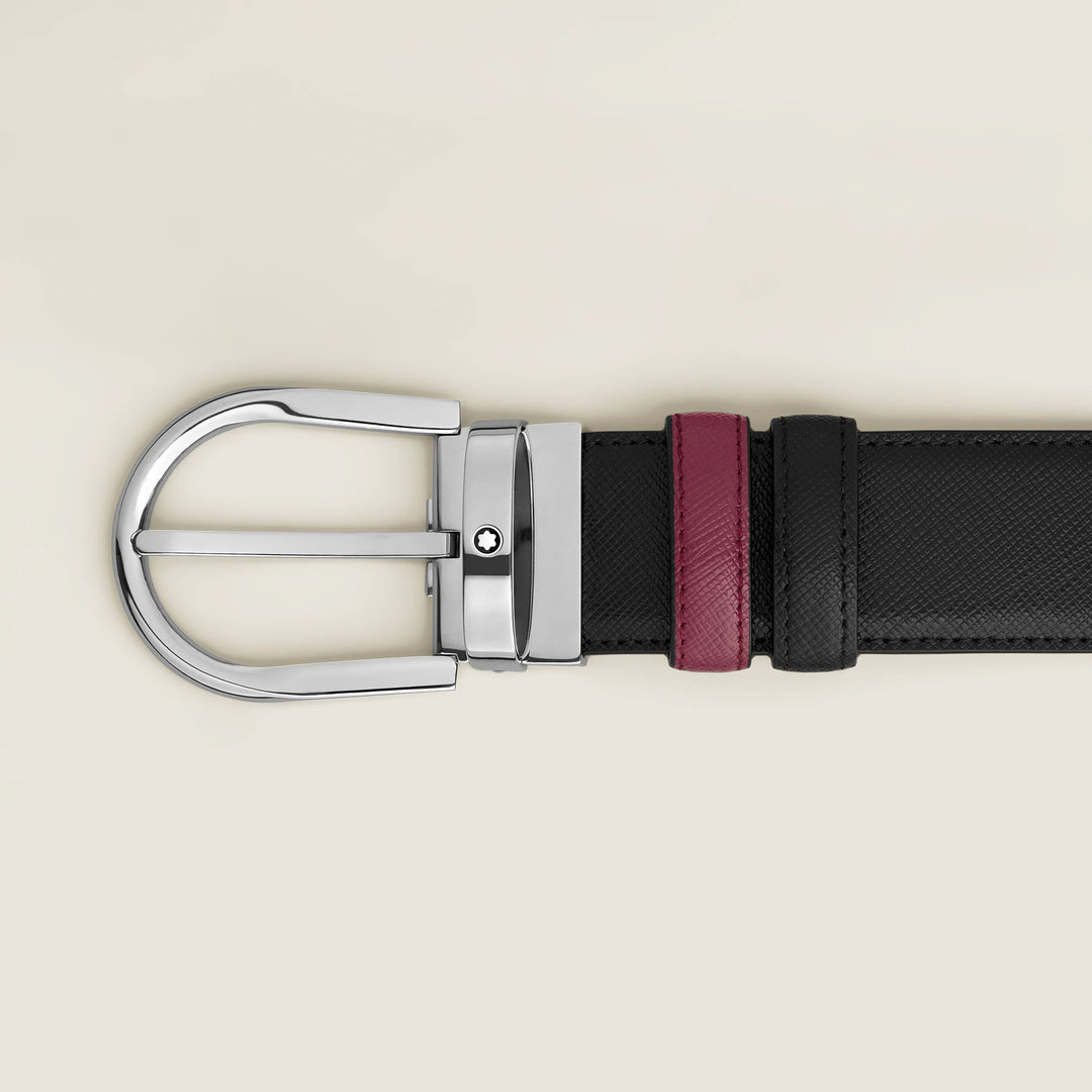Montblanc reversible belt 35 mm black leather/cassis with horse iron buckle 199638