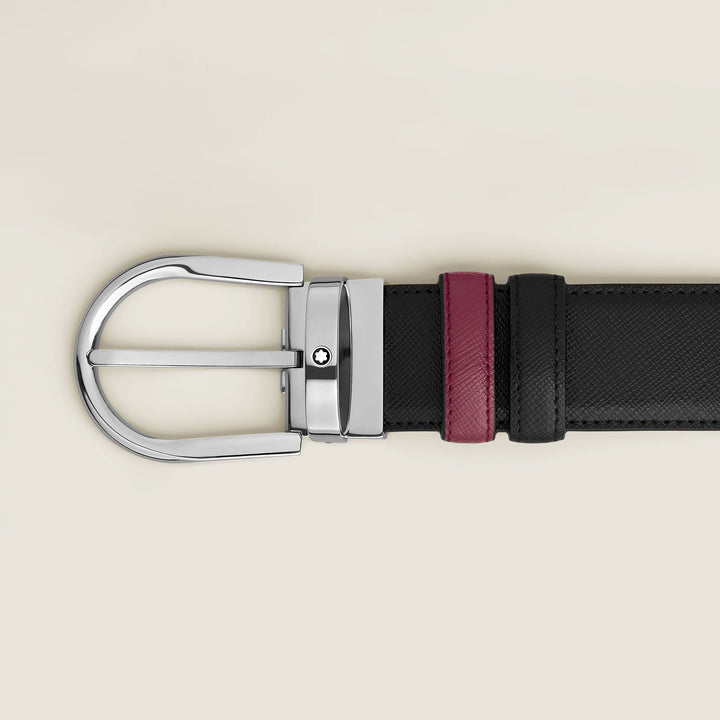 Montblanc reversible belt 35 mm black leather/cassis with horse iron buckle 199638