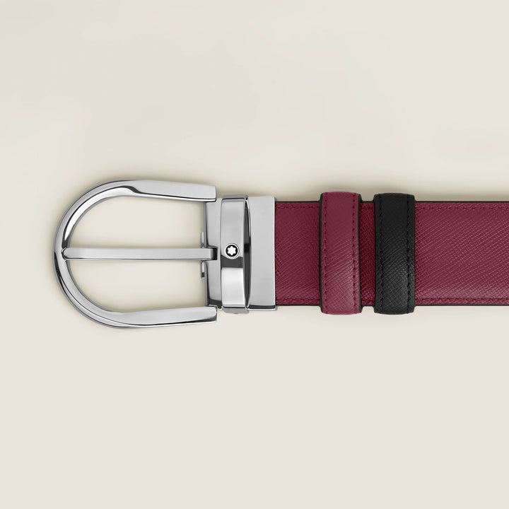 Montblanc reversible belt 35 mm black leather/cassis with horse iron buckle 199638