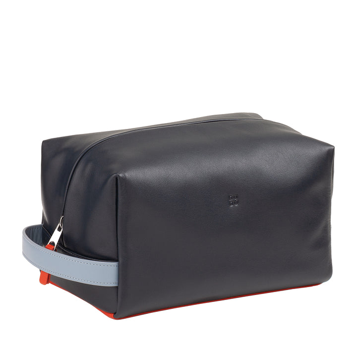 DUDU Beauty Leather Houses Men Woman - Elegant Travel Trousse, Minimal Design, Vera Leather, Compact Toilet Bag for Accessories and Cosmetics