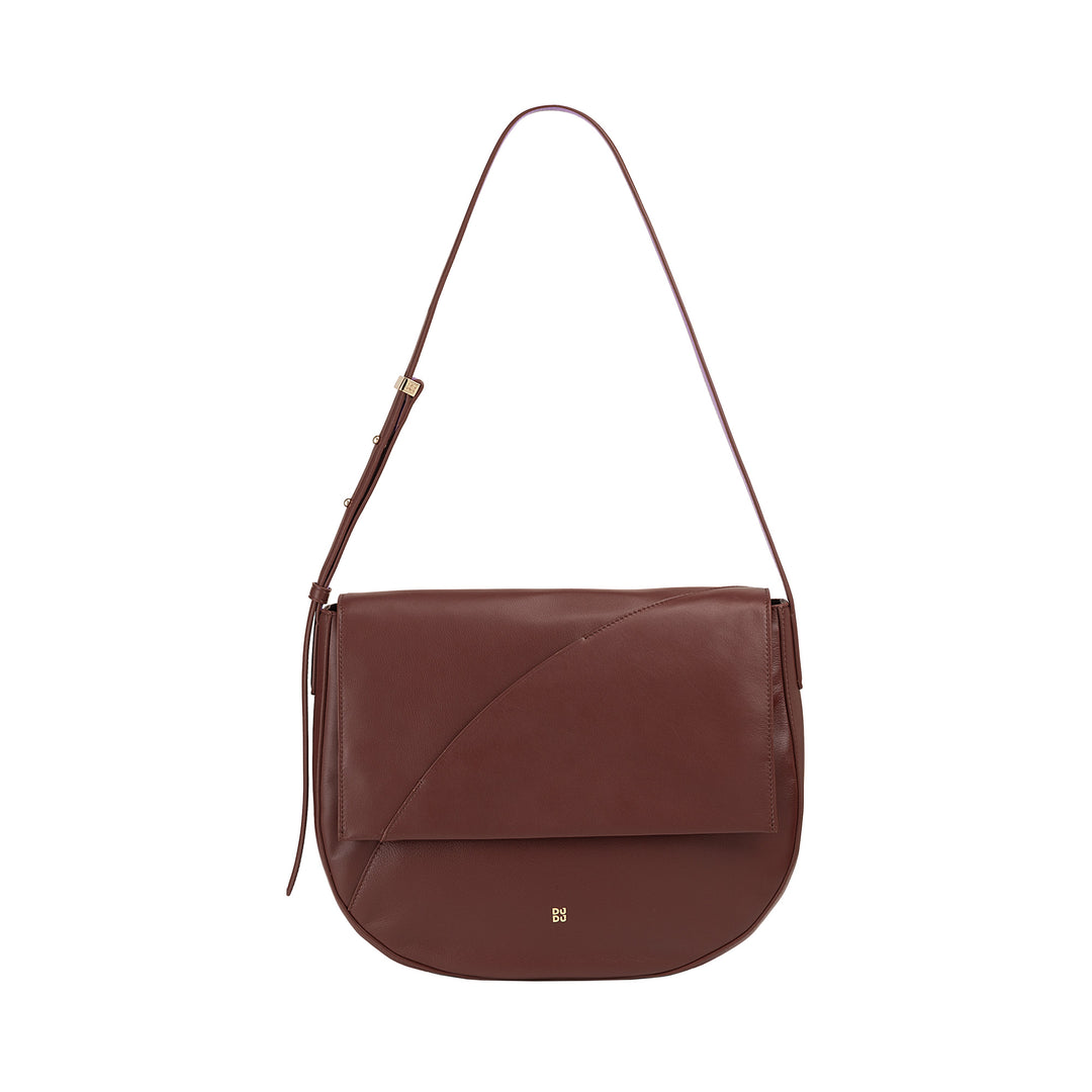 DUDU Women's Bag Big in real leather with flap in front, adjustable shoulder bag and flap closure with magnetic buttons - elegant and practical for every occasion