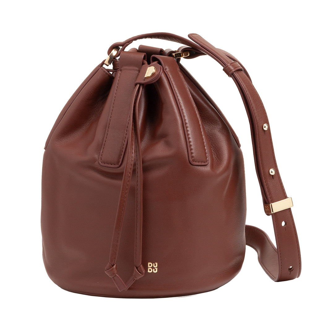 DUDU Bag with large leather women's bucket with adjustable shoulder strap and coulisse closure - Elegant, spacious and practical bag for everyday use and special occasions