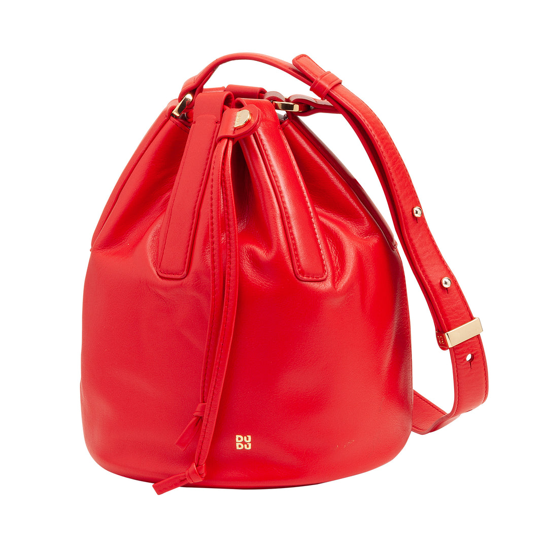 DUDU Bag with large leather women's bucket with adjustable shoulder strap and coulisse closure - Elegant, spacious and practical bag for everyday use and special occasions