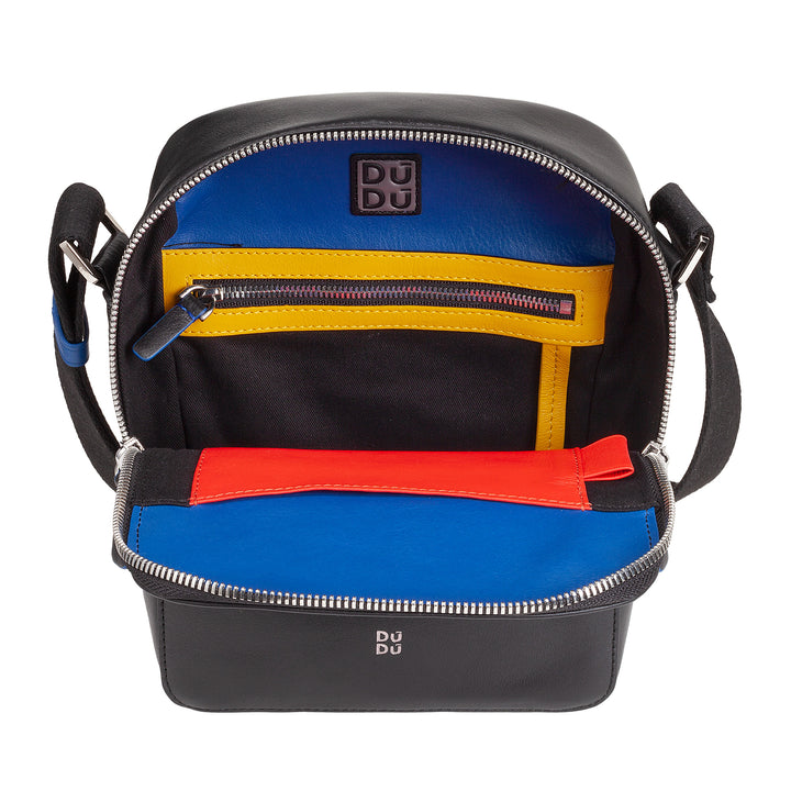 DUDU Borsello Man in real colorful leather, adjustable shoulder bag, small compact design, multi compartment and zip closure