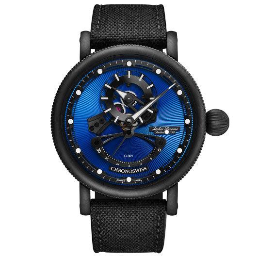 Chronoswiss orologio Open Gear Resec Blue On Black Limited Edition 50pezzi 44mm blu automatico acciaio finitura DLC nero CH-6925M-EBBK - Capodagli 1937