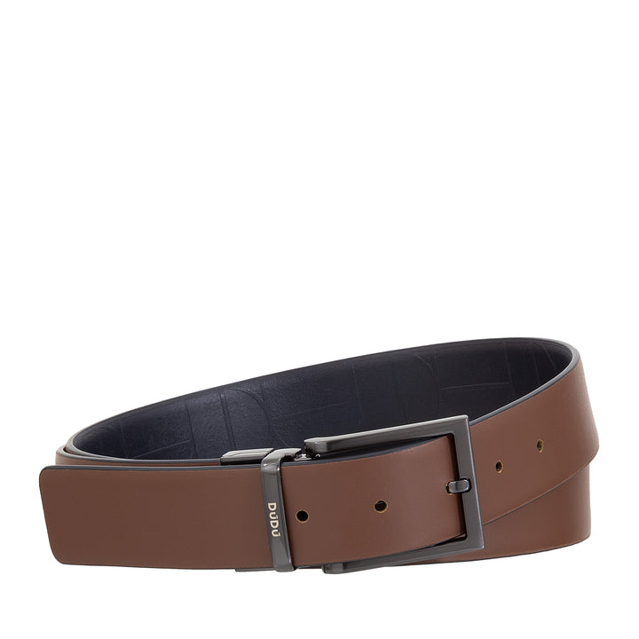 DUDU reversible belt man in leather, made in Italy, adjustable and with swivel buckle, skin with a printed side and a smooth side