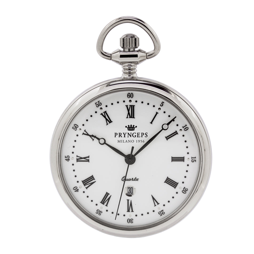 Pryngps pocket watch 50mm white manual charge steel t087