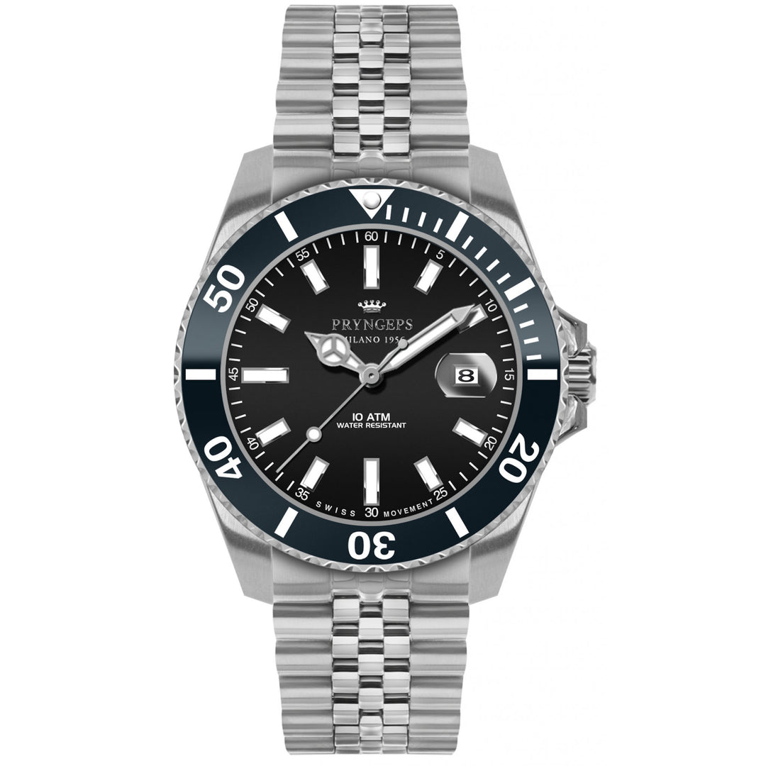 Pryngps Adriatic Watch Professional 100 мм 42 мм черная керамика Blue Steel Quartz A1082 N/B