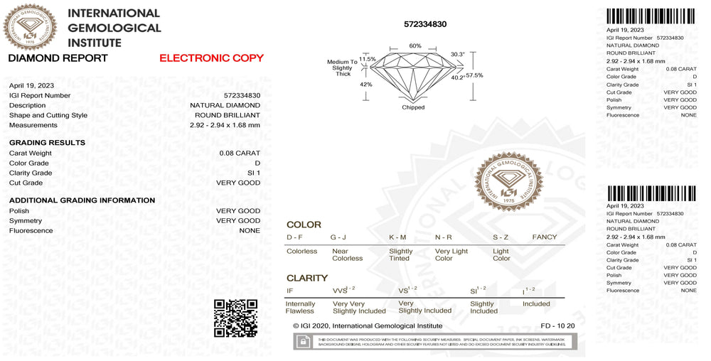 IGI diamante in blister certificato taglio brillante 0,08ct colore D purezza SI 1 - Capodagli 1937