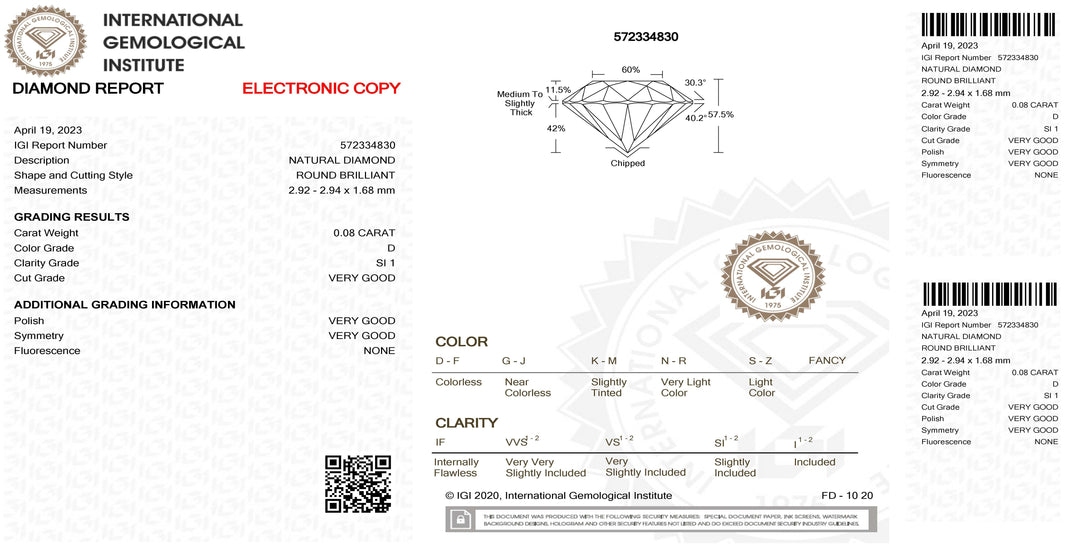 IGI diamante in blister certificato taglio brillante 0,08ct colore D purezza SI 1 - Capodagli 1937