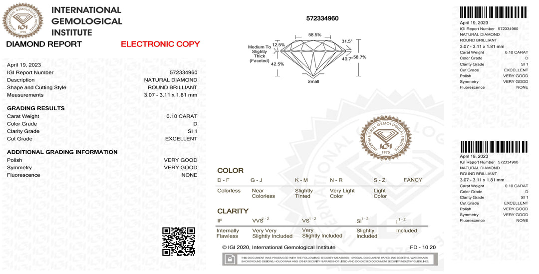 IGI diamante in blister certificato taglio brillante 0,10ct colore D purezza SI 1 - Capodagli 1937
